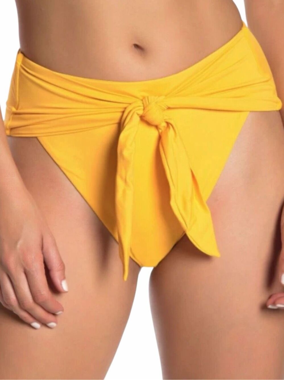 BEACH JOY Women’s Yellow Tie Front High Waist Bikini Bottom Size Small